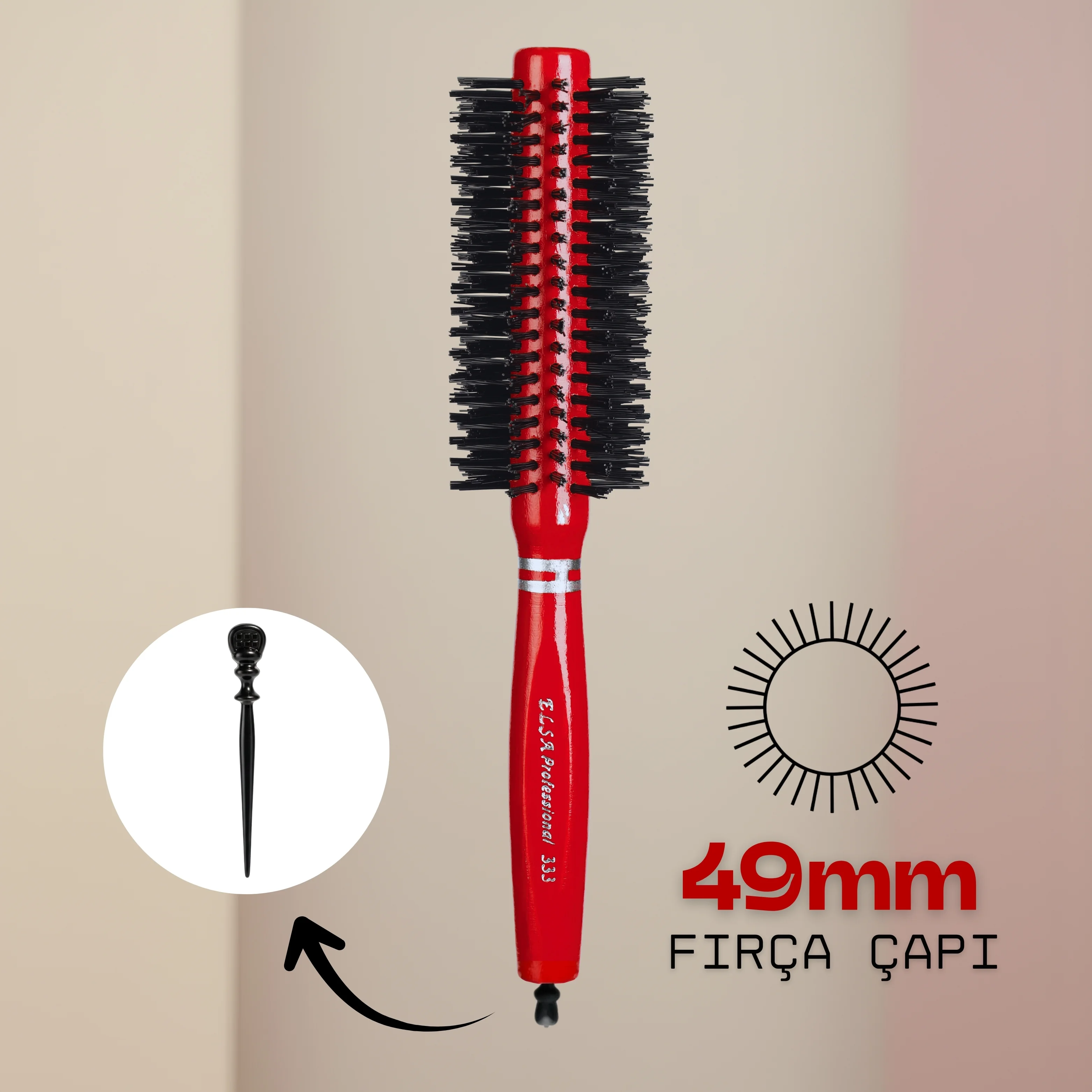 Professional 333 Tokalı Kırmızı Saç Fırçası